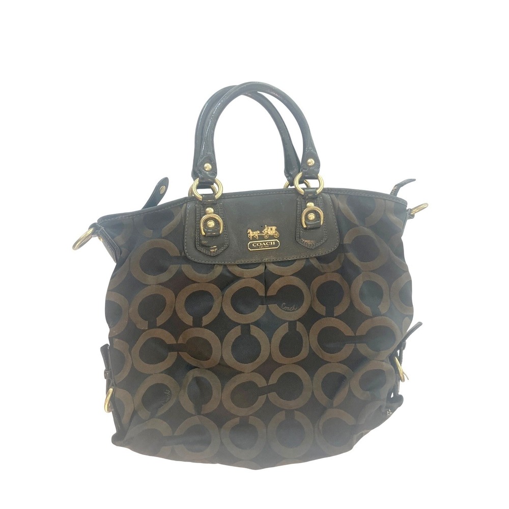Coach Women Satchel Large Brown Signature C Logo Canvas Leather Vintage Bag